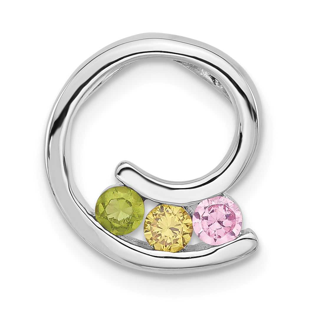 Sterling Silver Polished Green, Yellow & Pink CZ Circle Chain Slide