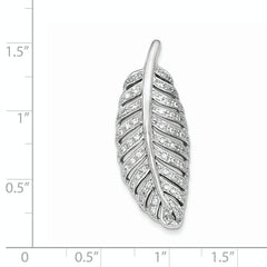 Sterling Silver Rhodium-plated Polished CZ Leaf Chain Slide Pendant