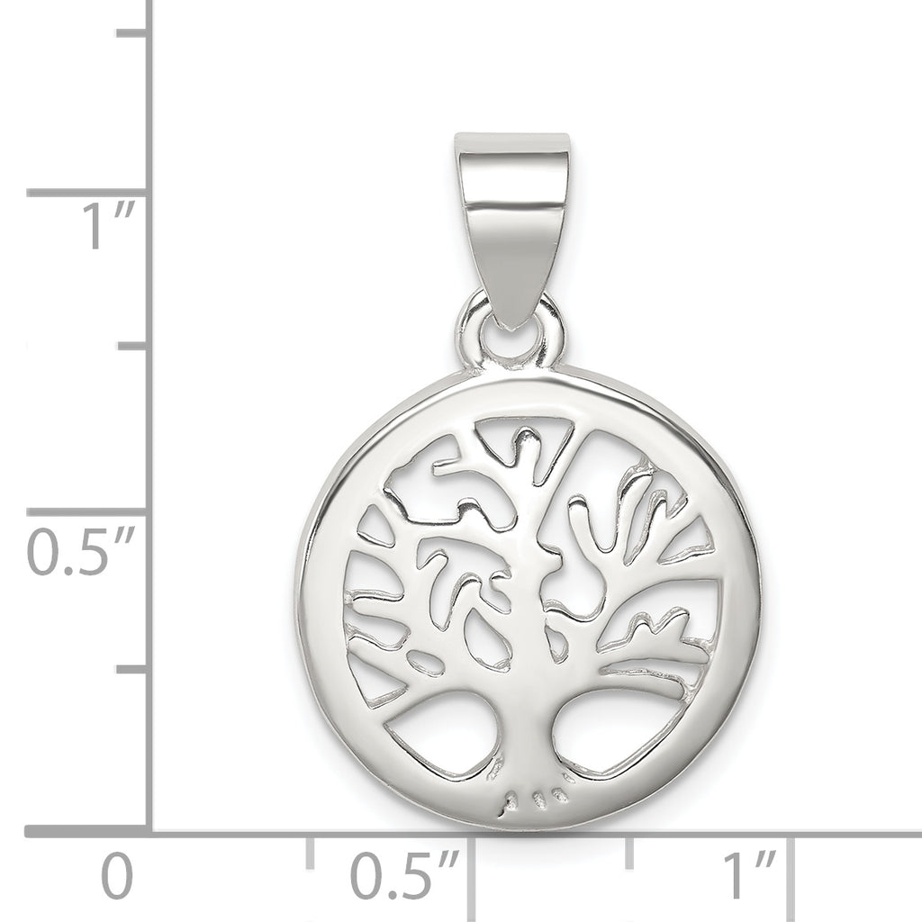Sterling Silver Polished Round Tree Pendant