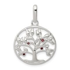 Sterling Silver Polished Red CZ Tree Circle Pendant