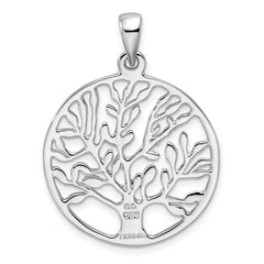 Sterling Silver Rhodium-plated Polished Circle w/Tree Pendant