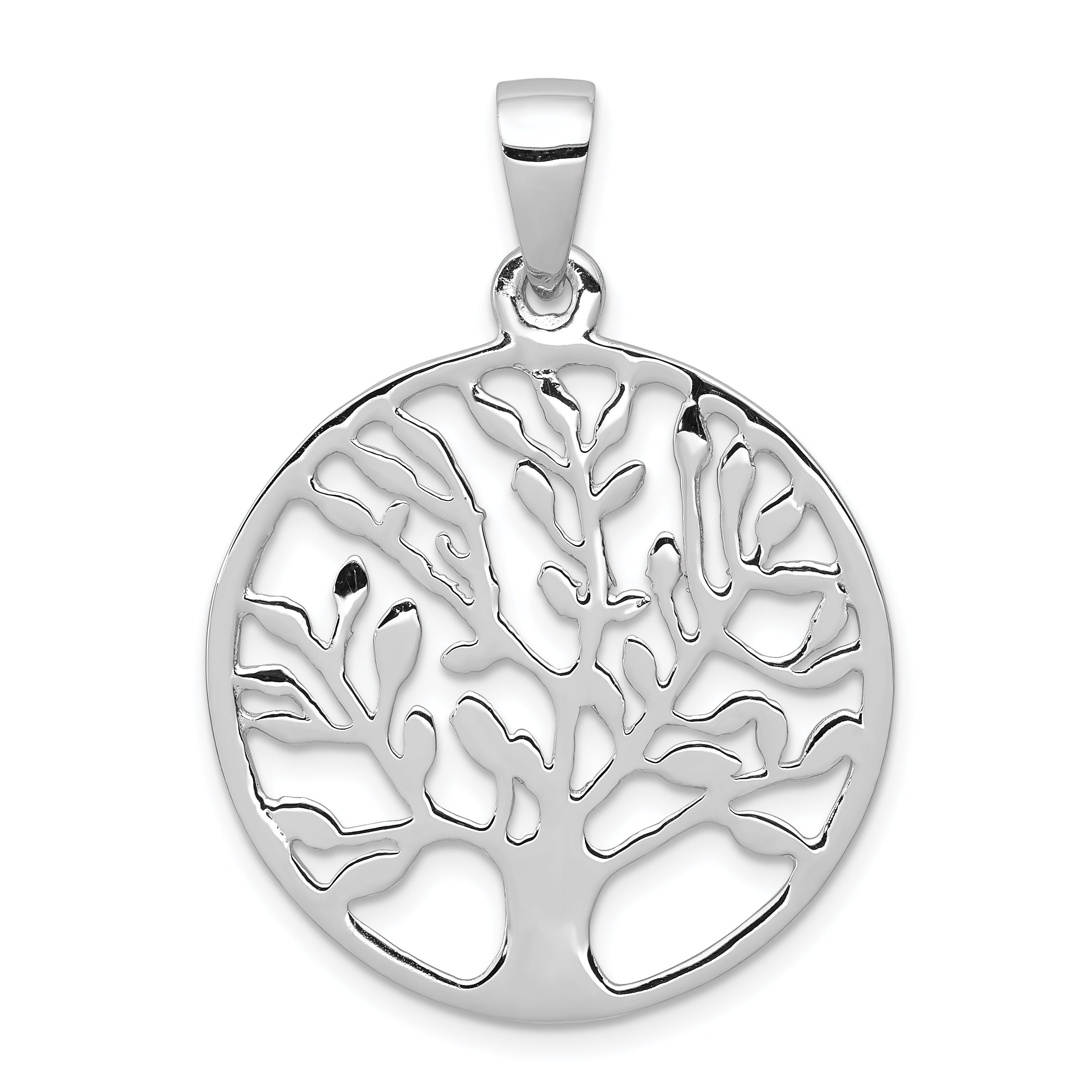 Sterling Silver Rhodium-plated Polished Circle w/Tree Pendant Main image