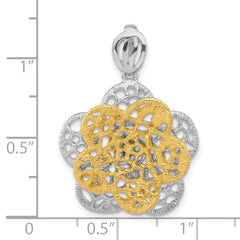 Sterling Silver Rhodium-plated Gold-tone Flower Pendant