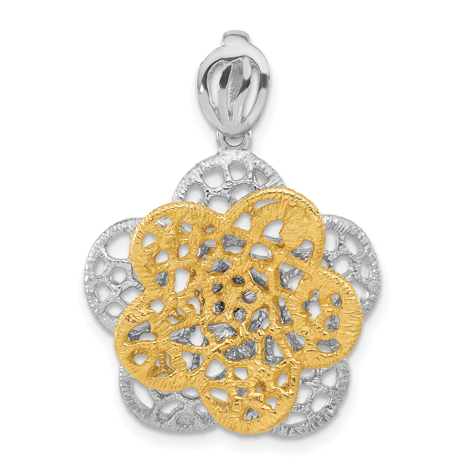 Sterling Silver Rhodium-plated Gold-tone Flower Slide Pendant Main image