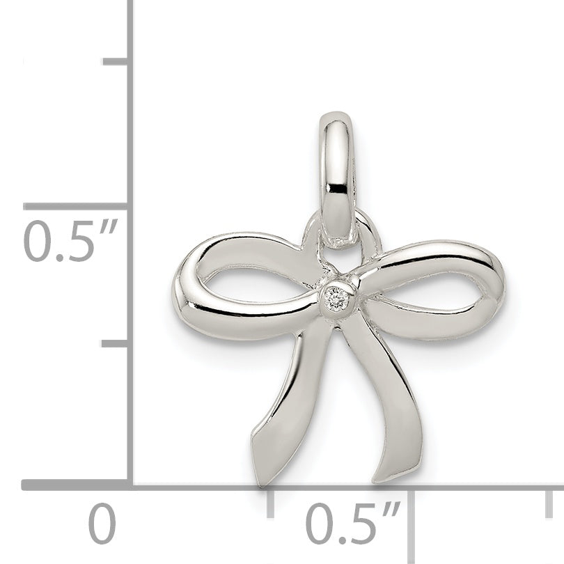 Sterling Silver Polished Diamond Bow Pendant
