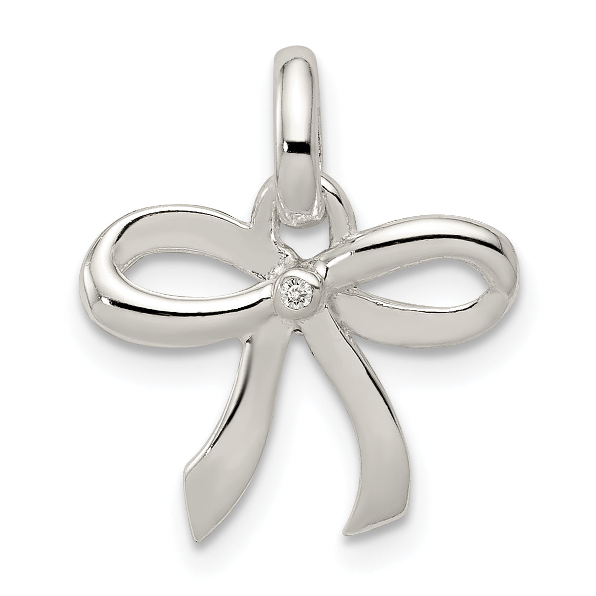 Sterling Silver Polished Diamond Bow Pendant Main image
