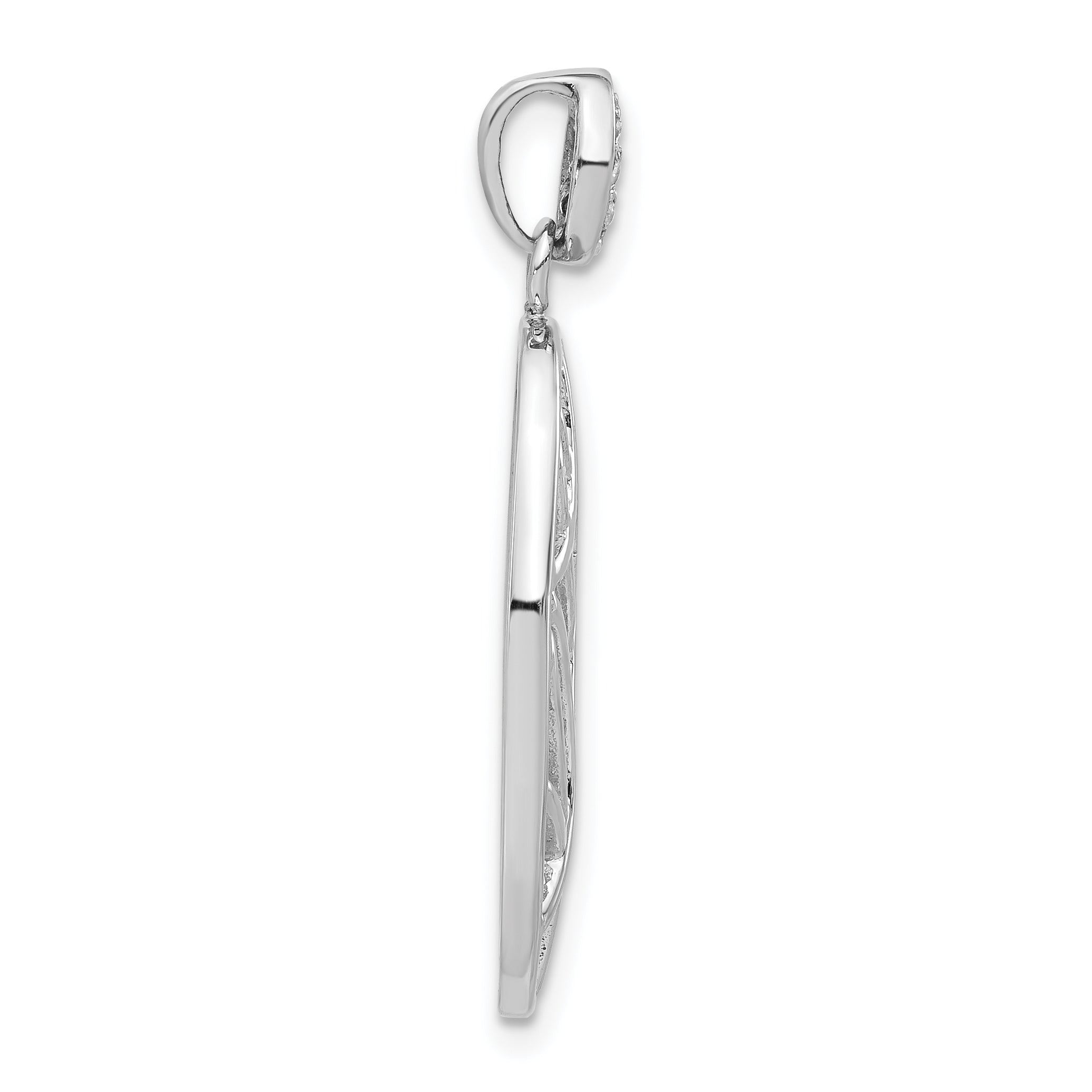 Sterling Silver Polished & Satin CZ Oval Pendant Secondary image