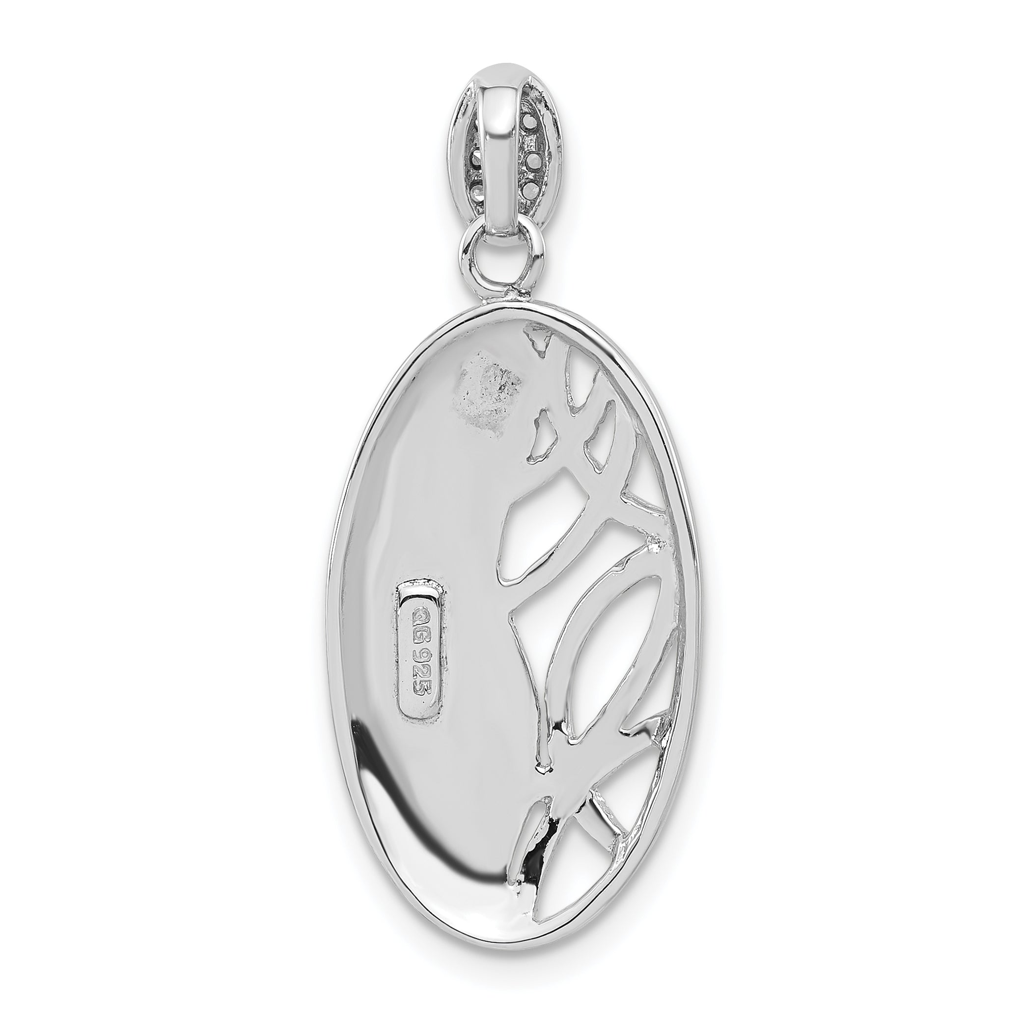 Sterling Silver Polished & Satin CZ Oval Pendant