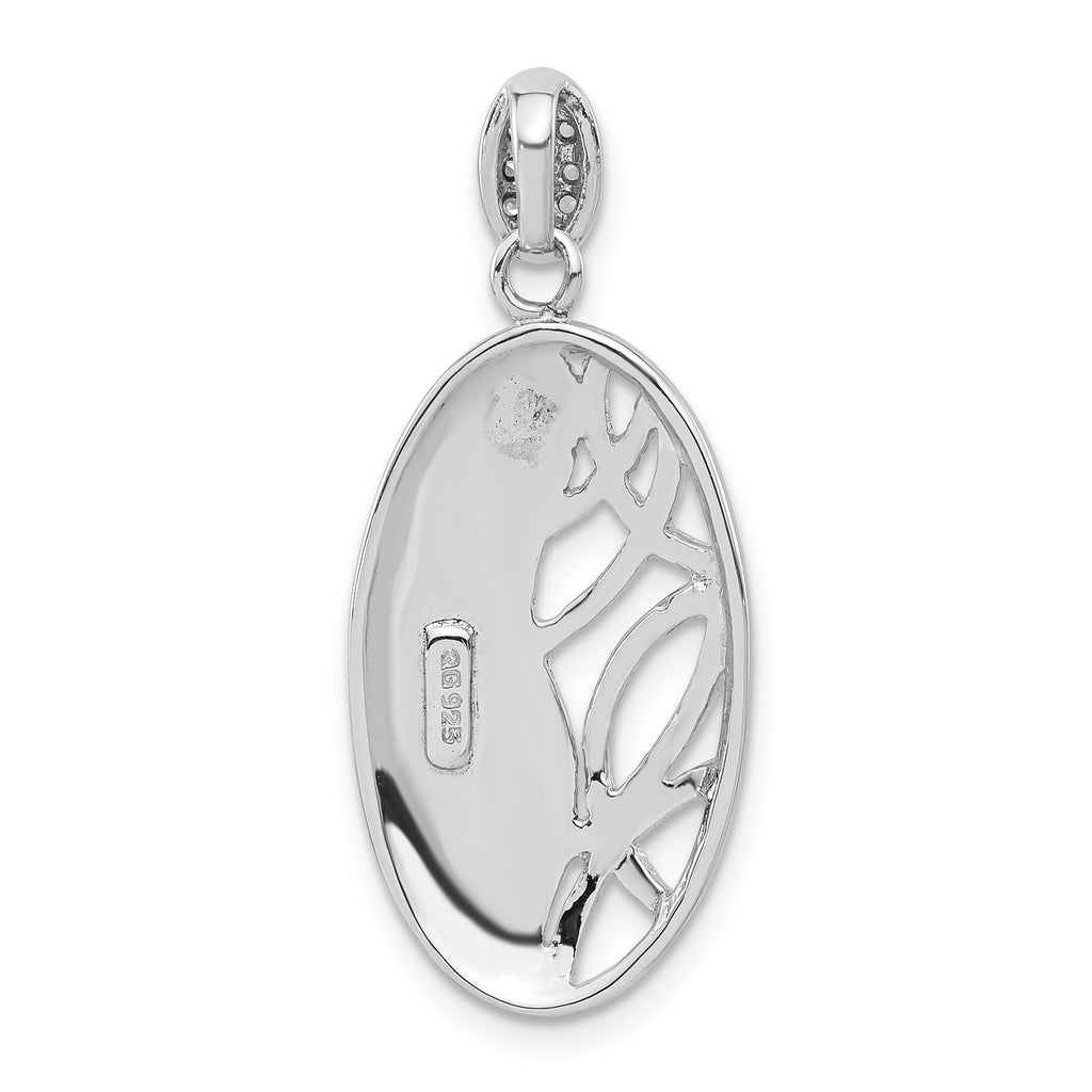 Sterling Silver Polished & Satin CZ Oval Pendant