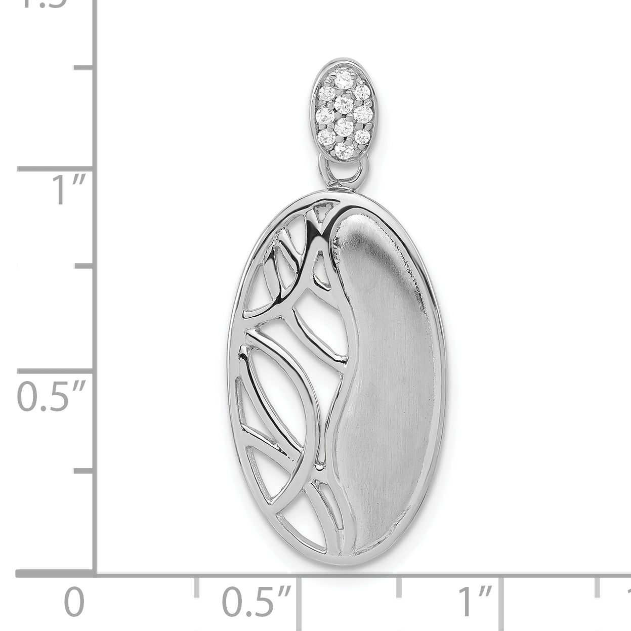 Sterling Silver Polished & Satin CZ Oval Pendant