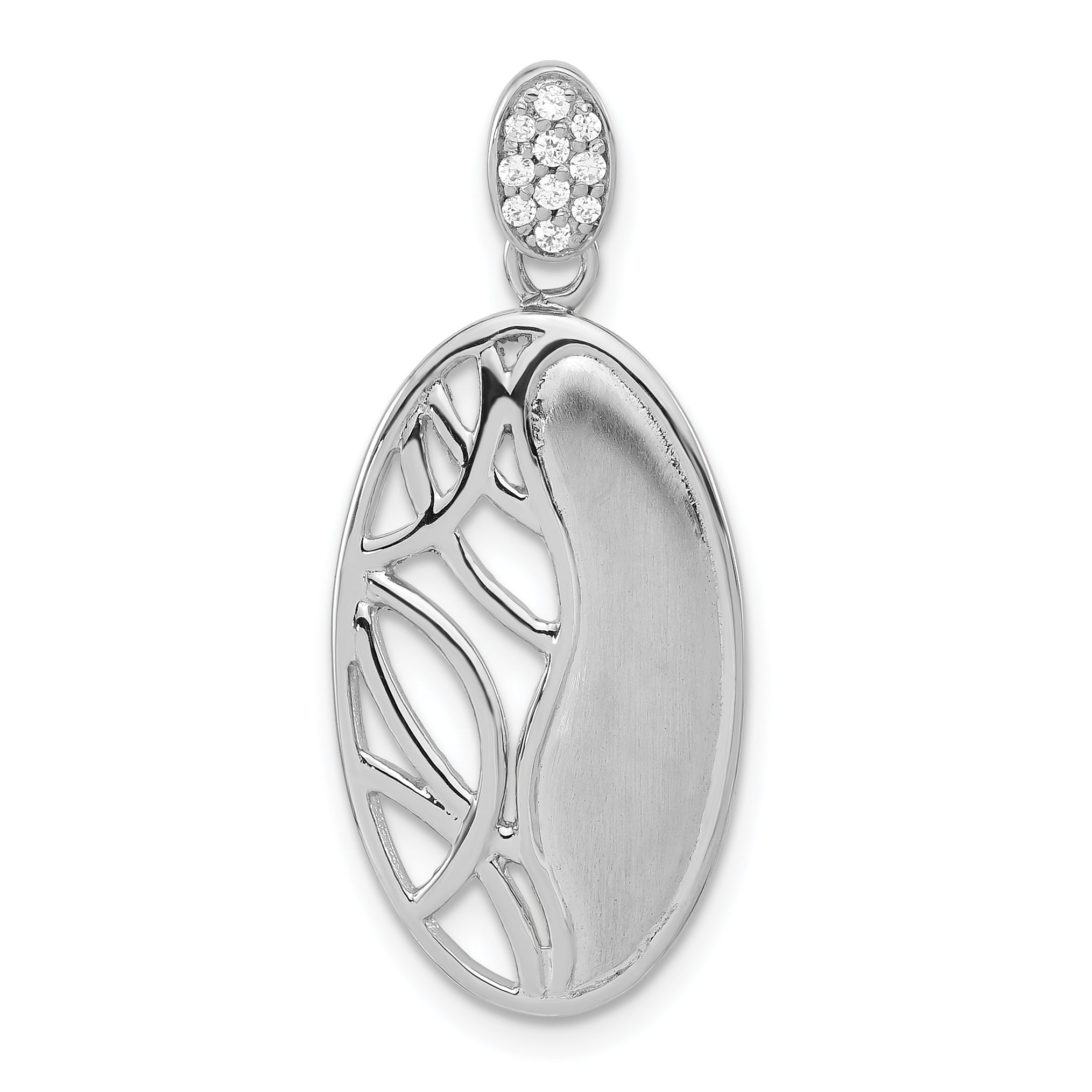 Sterling Silver Polished & Satin CZ Oval Chain Slide Pendant