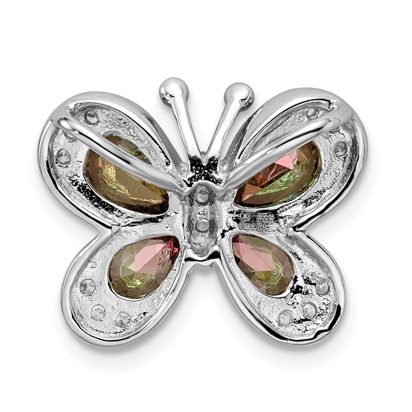 Sterling Silver Polished Dark Mystic CZ Butterfly Pendant