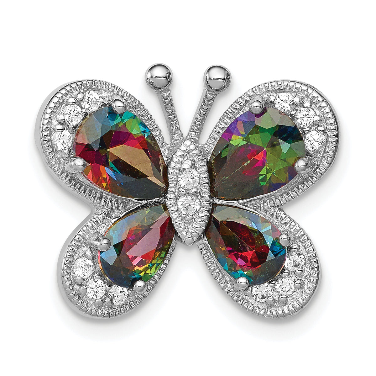 Sterling Silver Rhodium-plated Polished Dark Mystic CZ Butterfly Pendant