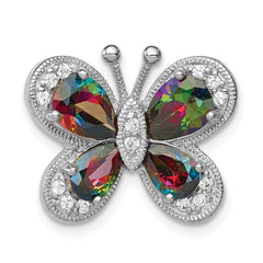 Sterling Silver Rhodium-plated Polished Dark Mystic CZ Butterfly Pendant