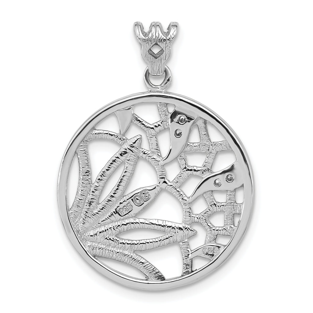 Sterling Silver Rhodium-plated Round Pendant