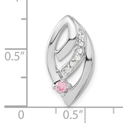 Sterling Silver Polished White & Pink CZ Fancy Chain Slide Pendant