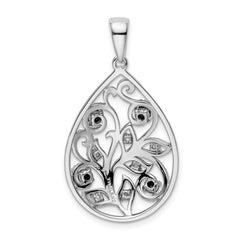 Sterling Silver Rhodium-plated Polished & Textured w/ CZ Pendant