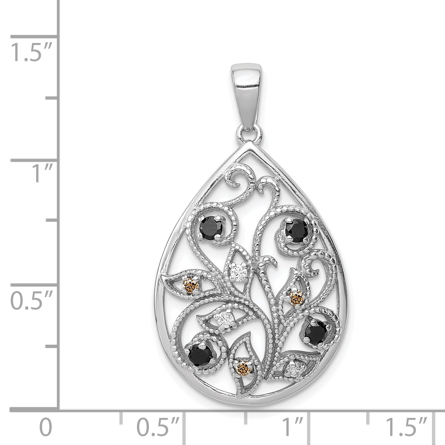 Sterling Silver Rhodium-plated Polished & Textured w/ CZ Pendant