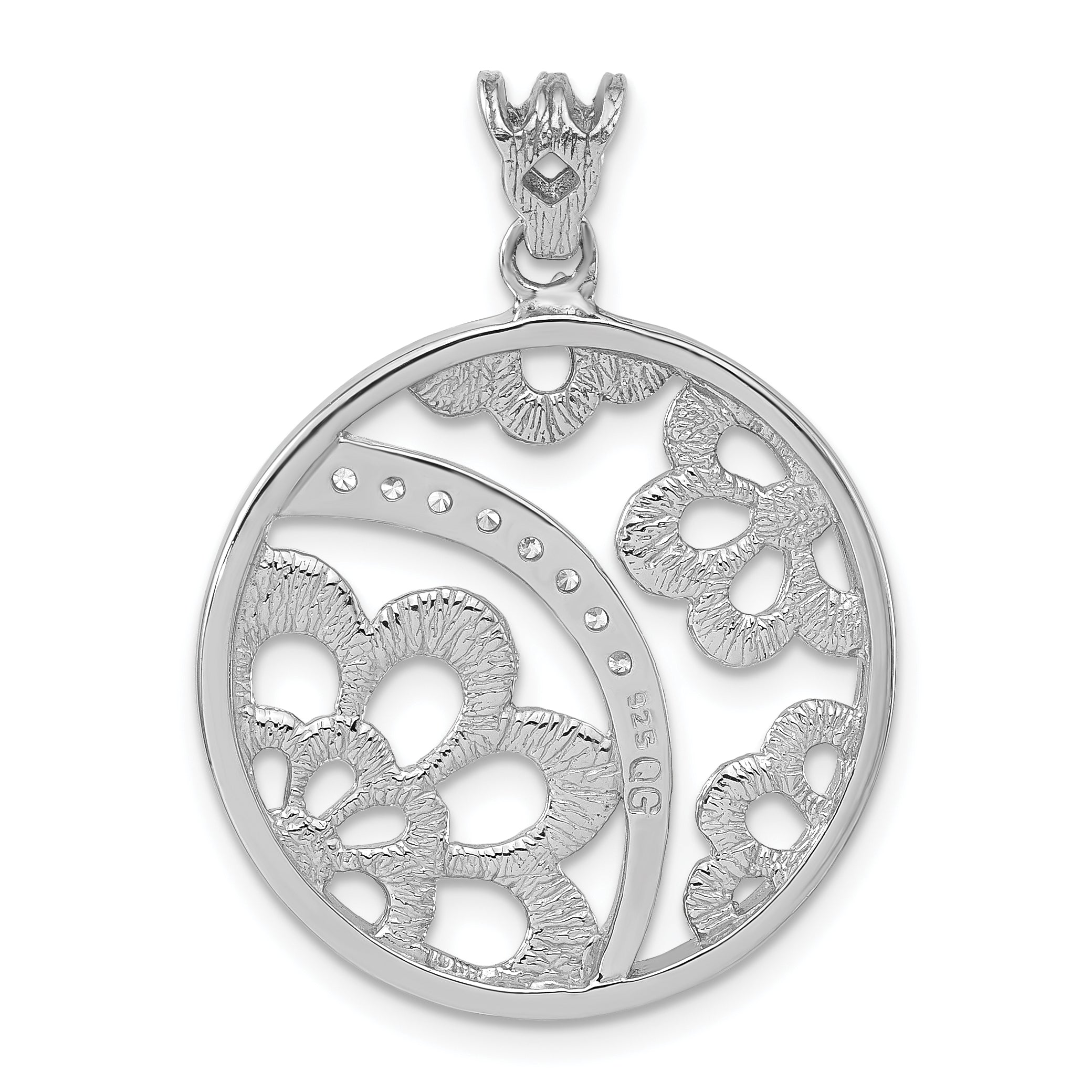 Sterling Silver Rhodium-plated Round Pendant