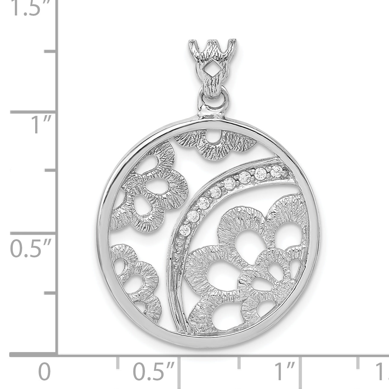 Sterling Silver Rhodium-plated Round Pendant