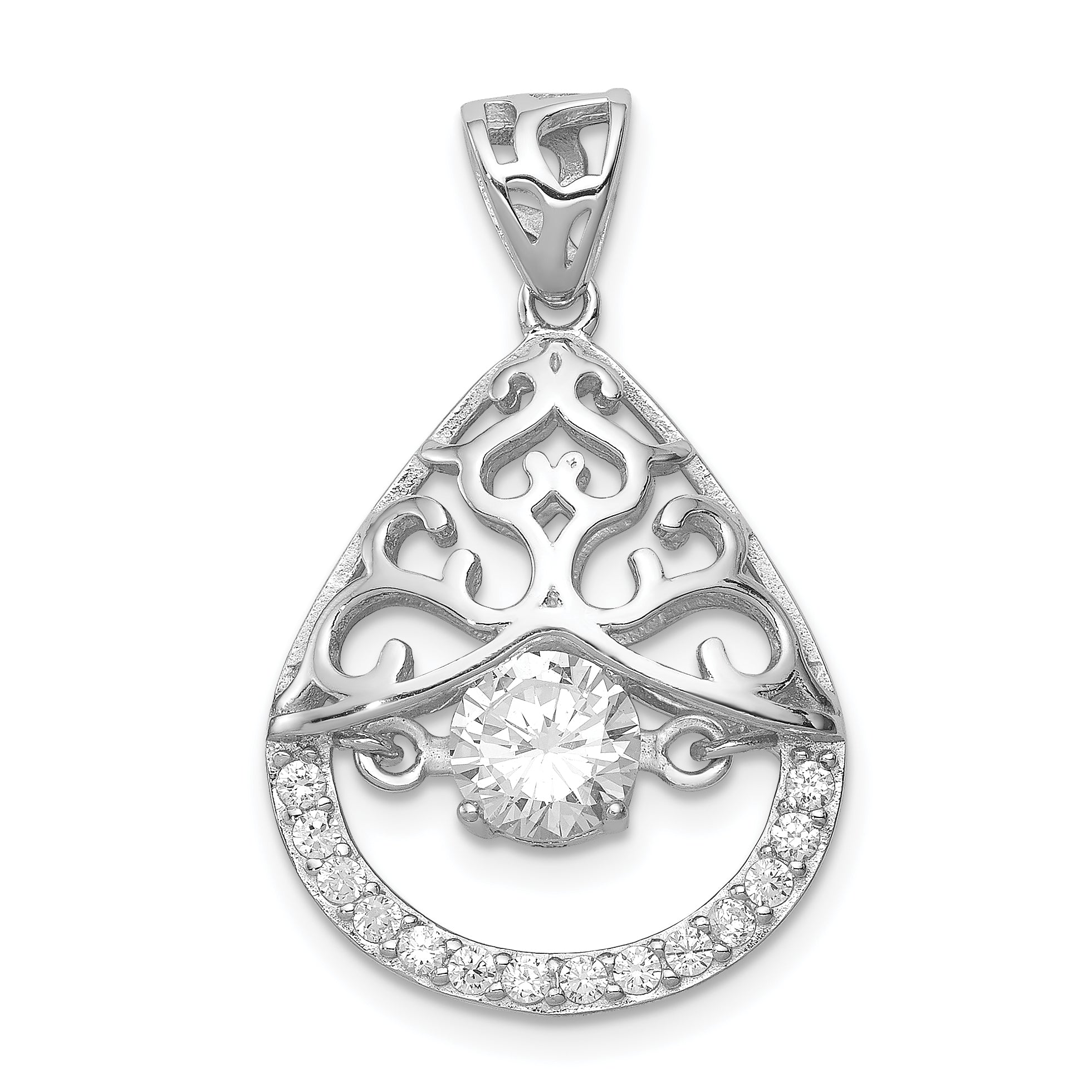Sterling Silver Rhodium-plated Vibrant CZ Pendant