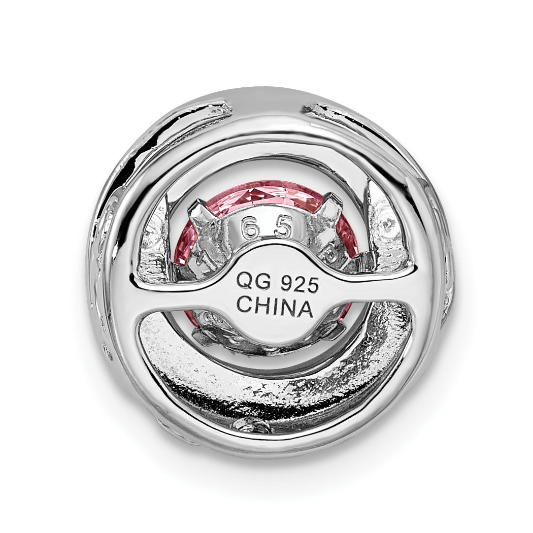 Sterling Silver Platinum-plated Polished Vibrant Pink CZ Circle Pendant