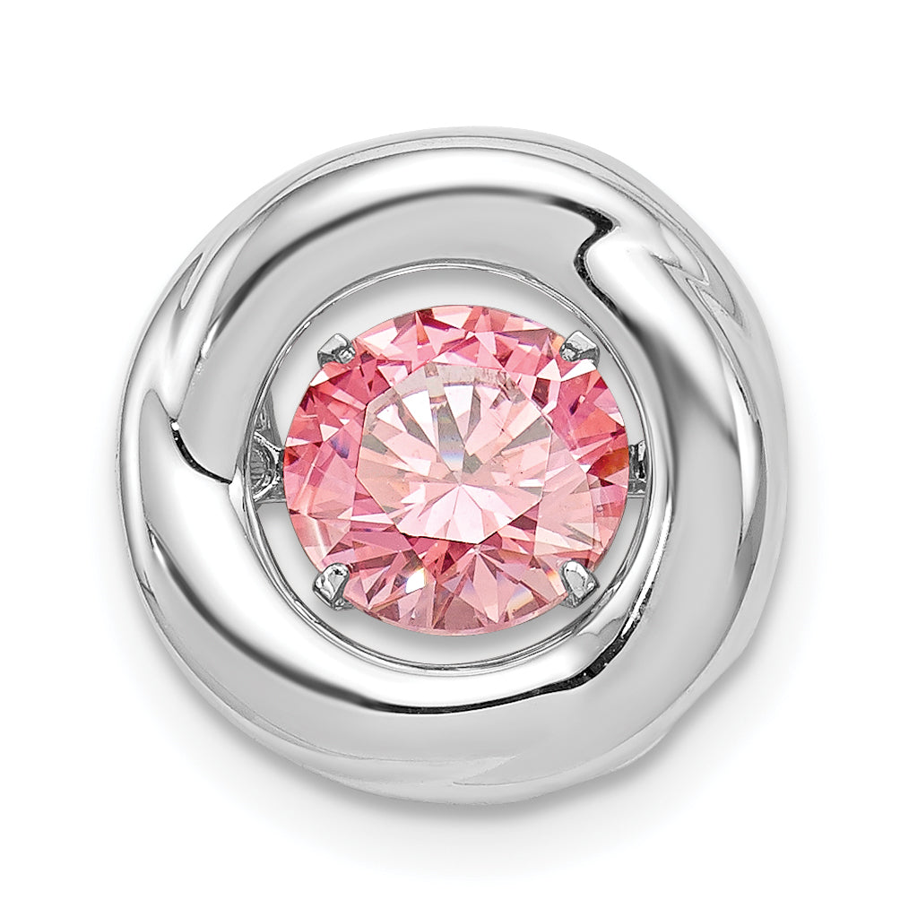 Sterling Silver Platinum-plated Polished Vibrant Pink CZ Circle Pendant Main image