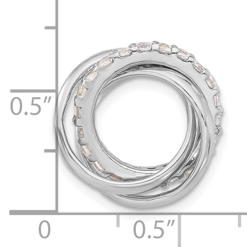 Sterling Silver CZ Polished 3 Ring Chain Slide Pendant