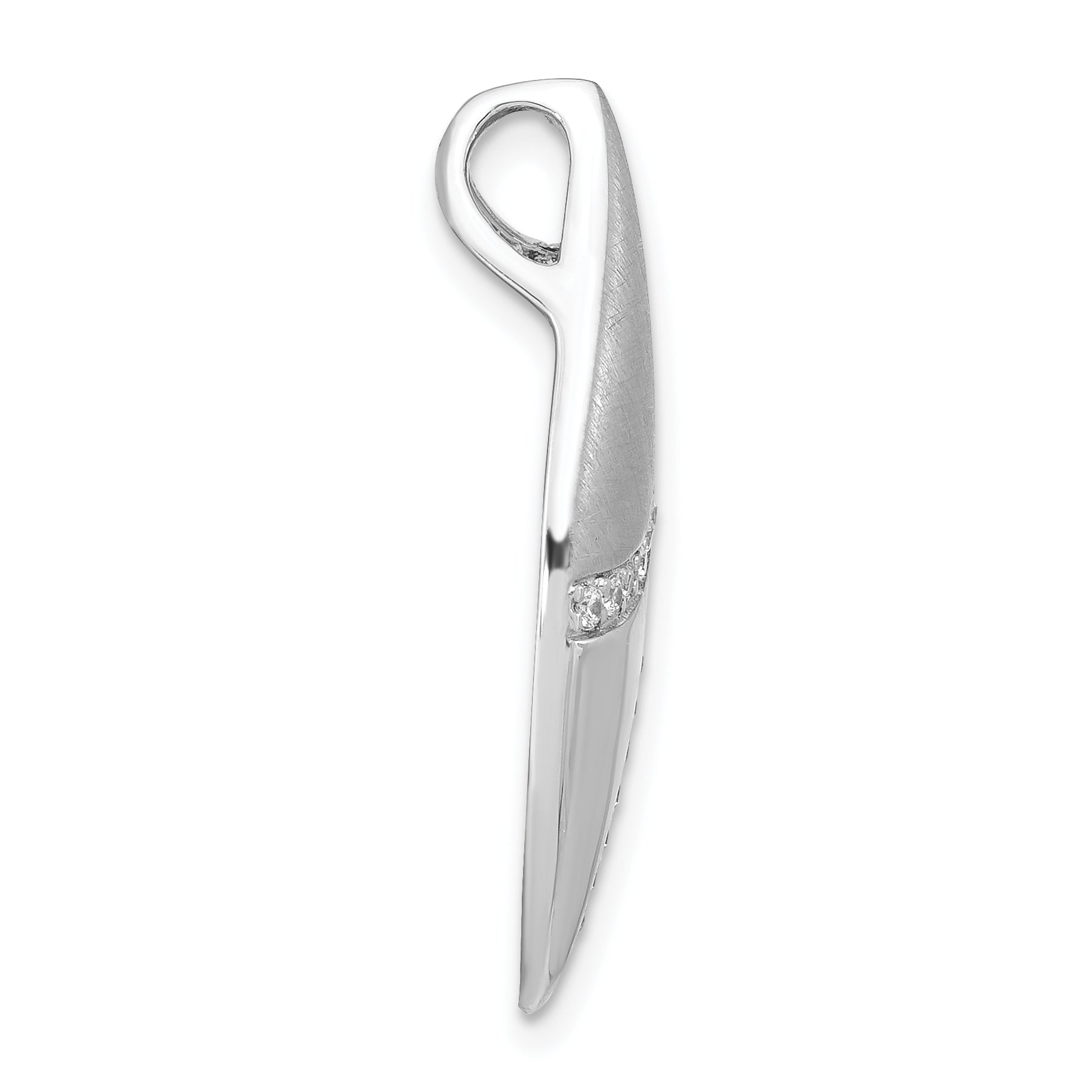 Sterling Silver Polished & Satin CZ Leaf Chain Slide Pendant Secondary image