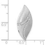 Sterling Silver Polished & Satin CZ Leaf Chain Slide Pendant