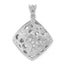 Sterling Silver Rhodium-plated Textured Crystal Floral Square Pendant