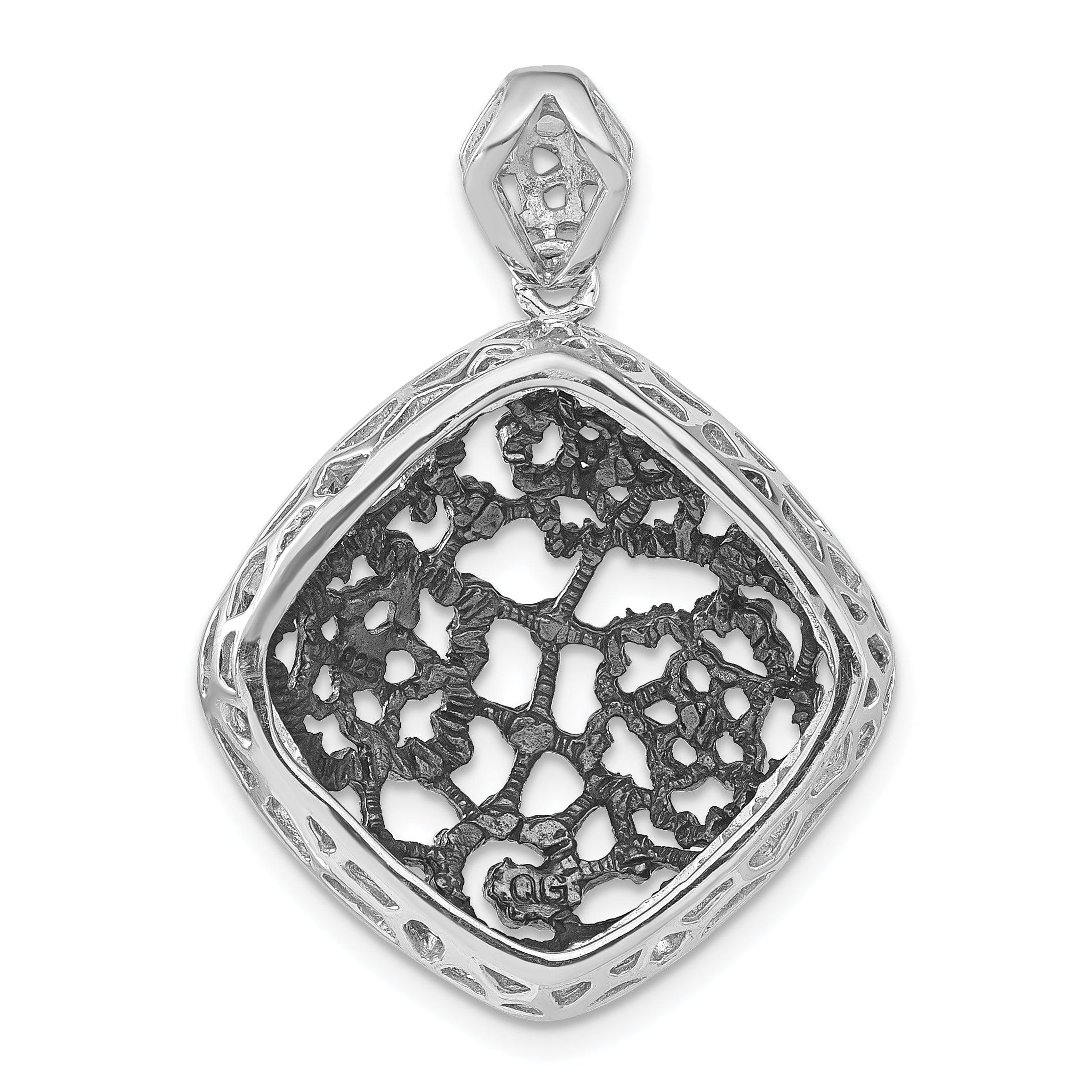Sterling Silver Rhodium Black-plated Square Pendant