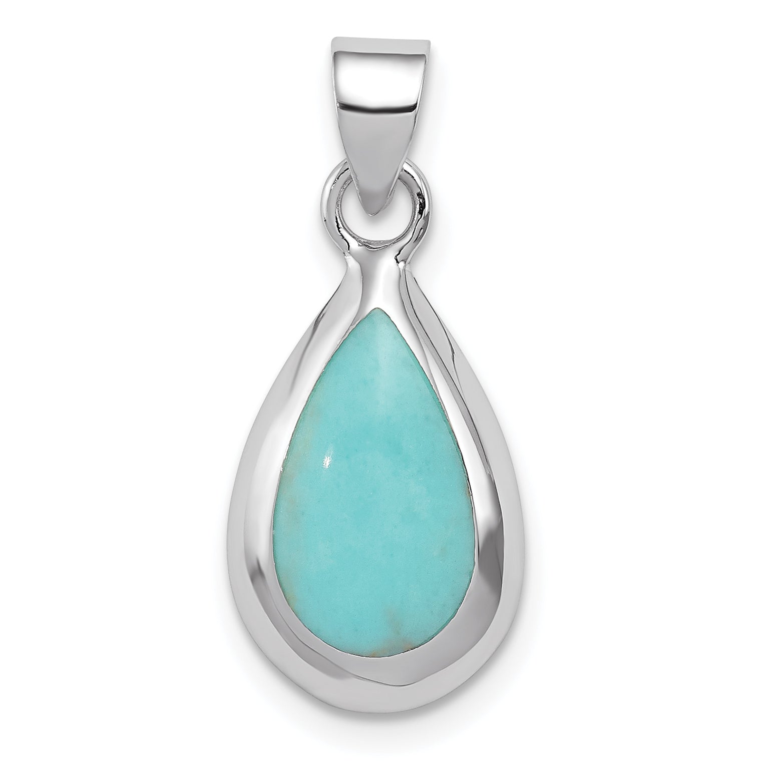 Sterling Silver Rhodium Polished Lab Created Turquoise Teardrop Pendant Main image