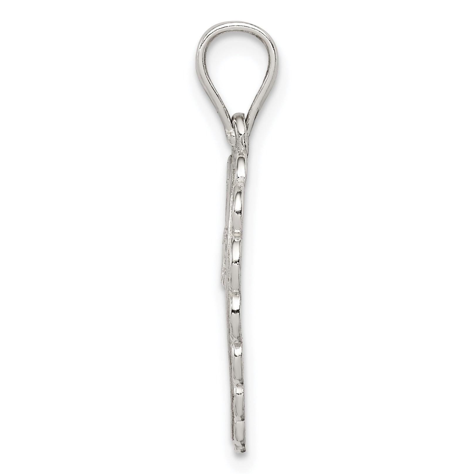 Sterling Silver Polished Mini Floral Center Heart Pendant