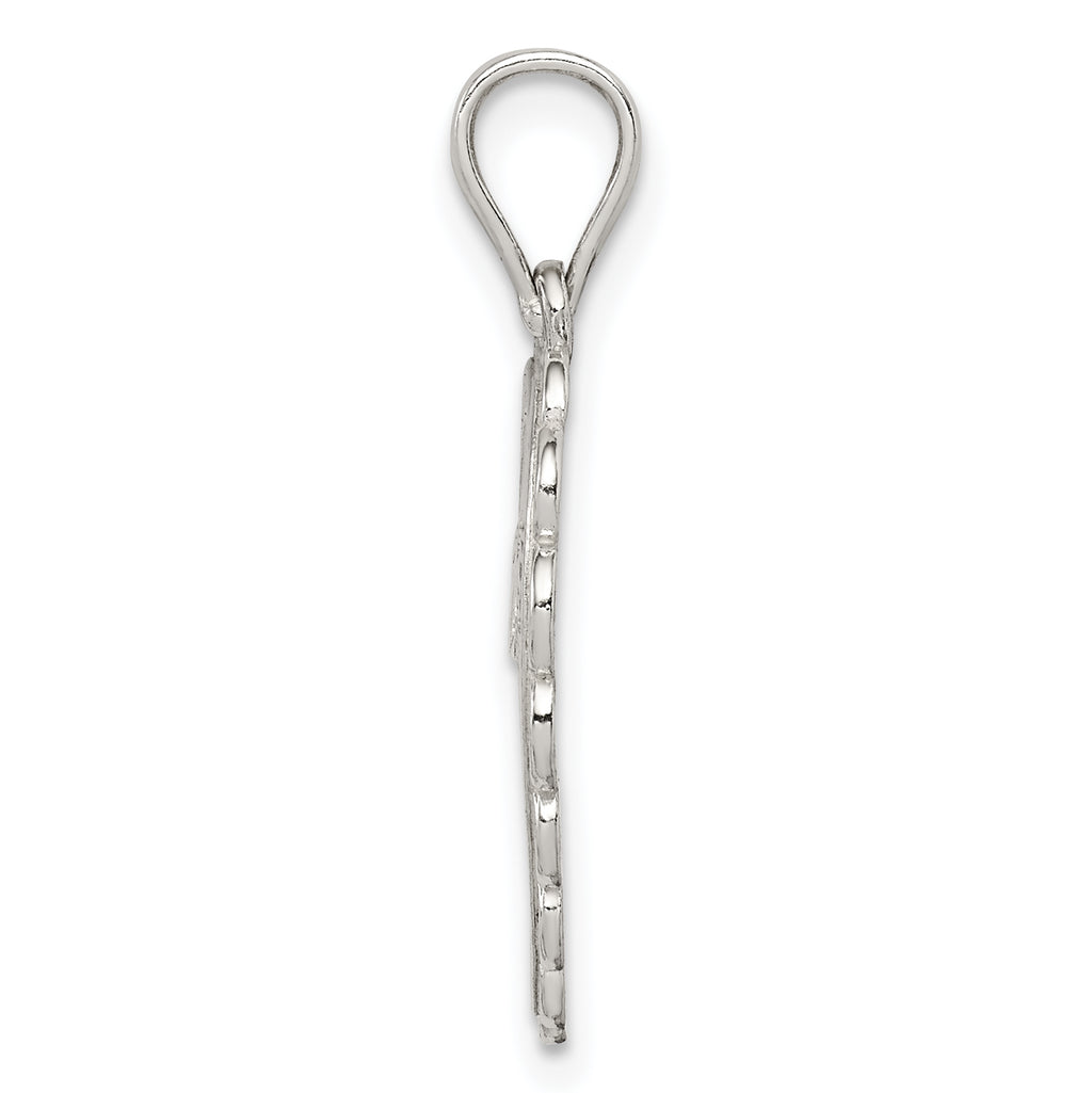 Sterling Silver Polished Mini Floral Center Heart Pendant