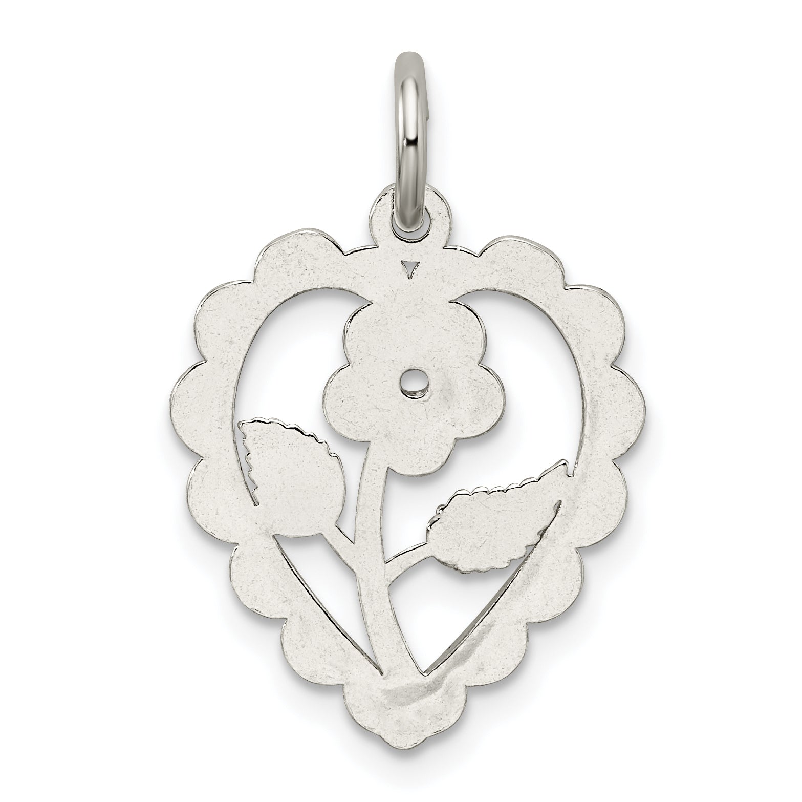 Sterling Silver Polished Mini Floral Center Heart Pendant