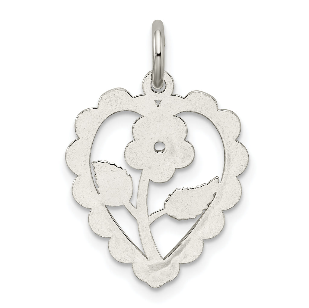 Sterling Silver Polished Mini Floral Center Heart Pendant