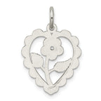 Sterling Silver Polished Mini Floral Center Heart Pendant