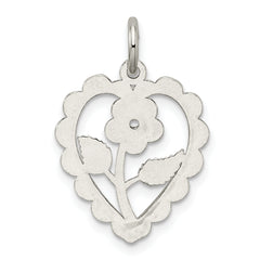 Sterling Silver Polished Mini Floral Center Heart Pendant