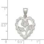 Sterling Silver Polished Mini Floral Center Heart Pendant