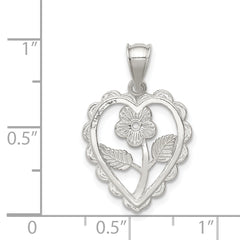 Sterling Silver Polished Mini Floral Center Heart Pendant