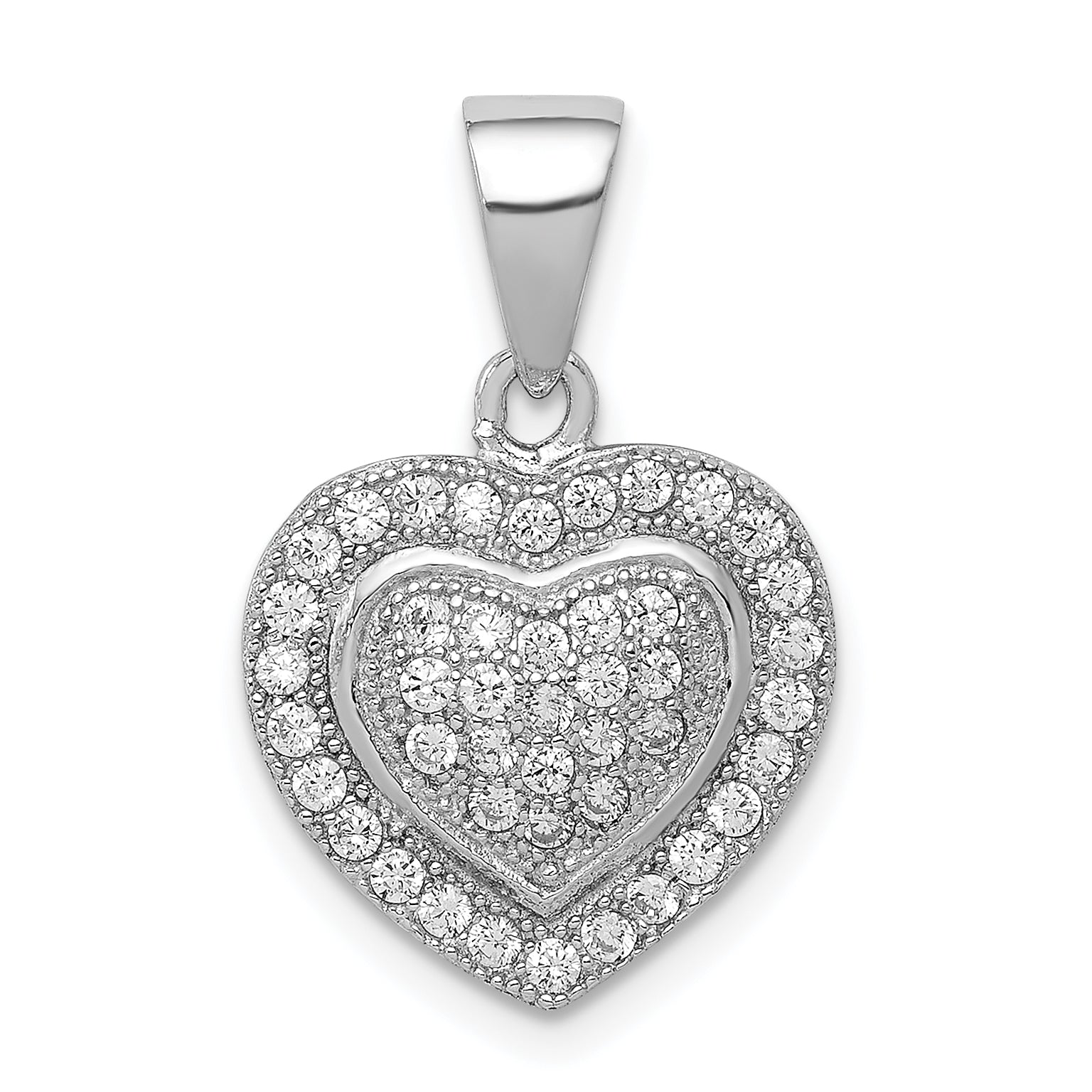 Sterling Silver Rhodium-plated Polished CZ Heart Pendant Main image