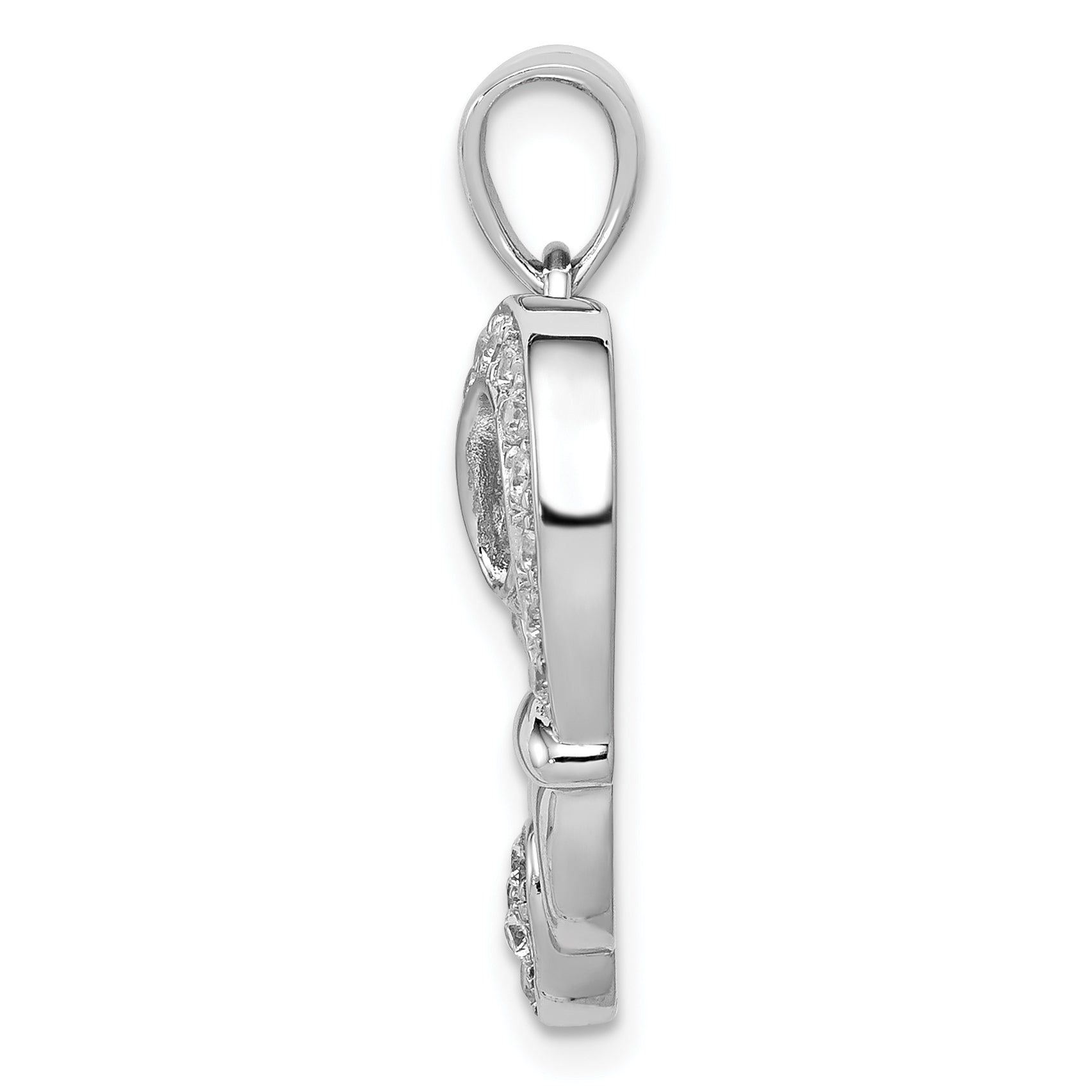 Sterling Silver Rhodium-plated CZ Heart Claddagh Pendant