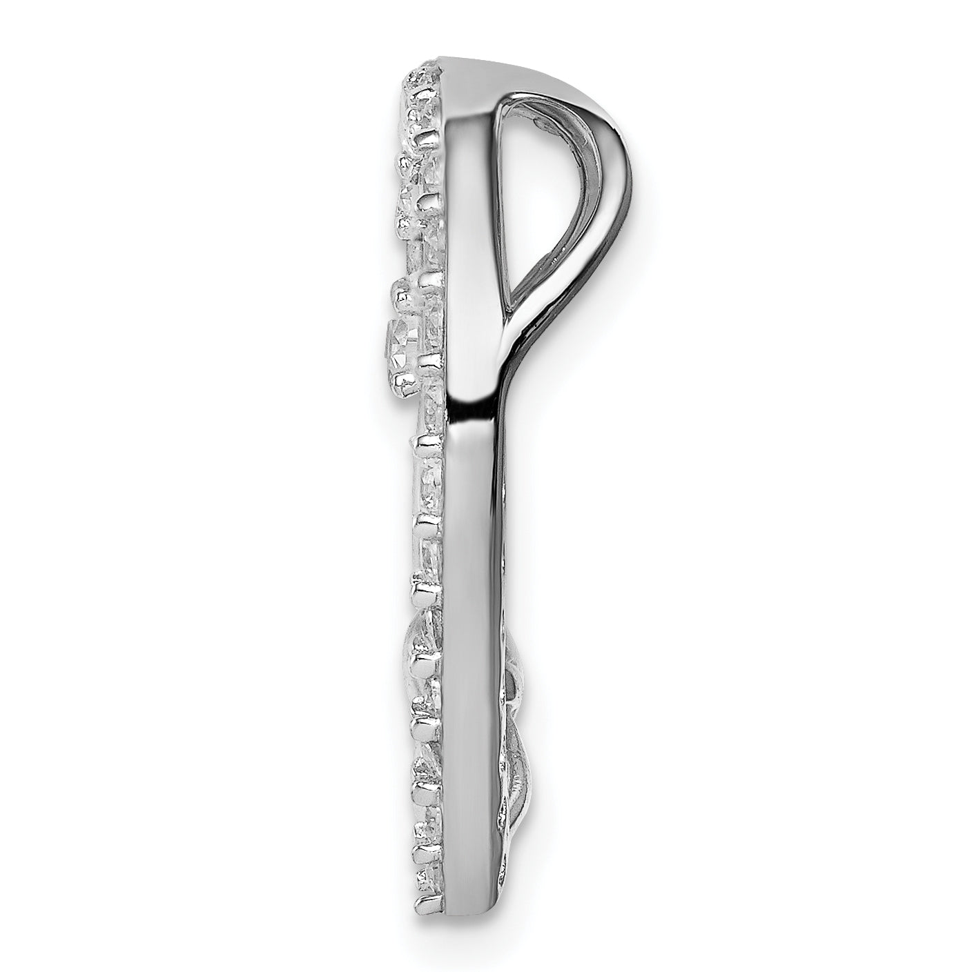 Sterling Silver Rhodium-plated CZ Heart Chain Slide Secondary image