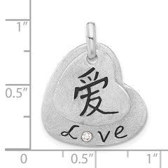 Sterling Silver Satin Finish Hearts w/Love CZ Pendant