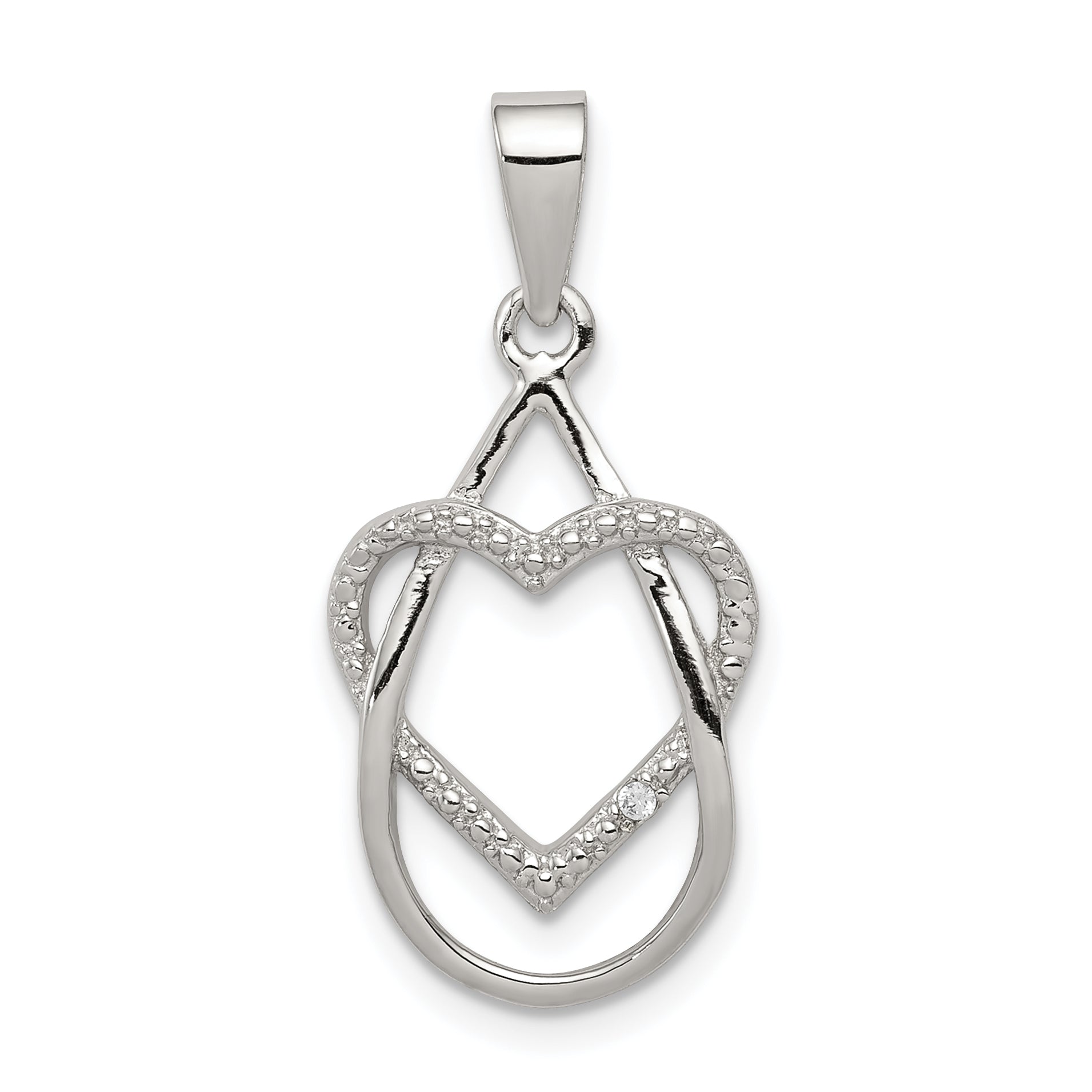 Sterling Silver Rhodium-plated Polished CZ Heart Pendant Main image