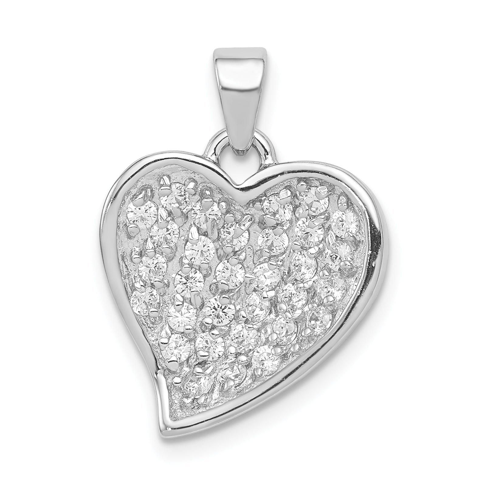 Sterling Silver Polished Rhodium Plating CZ Heart Pendant Main image