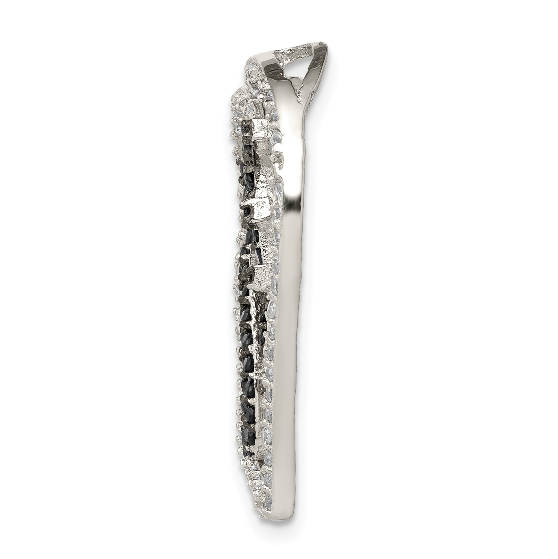 Sterling Silver Polished Black & White CZ Love in Heart Chain Slide