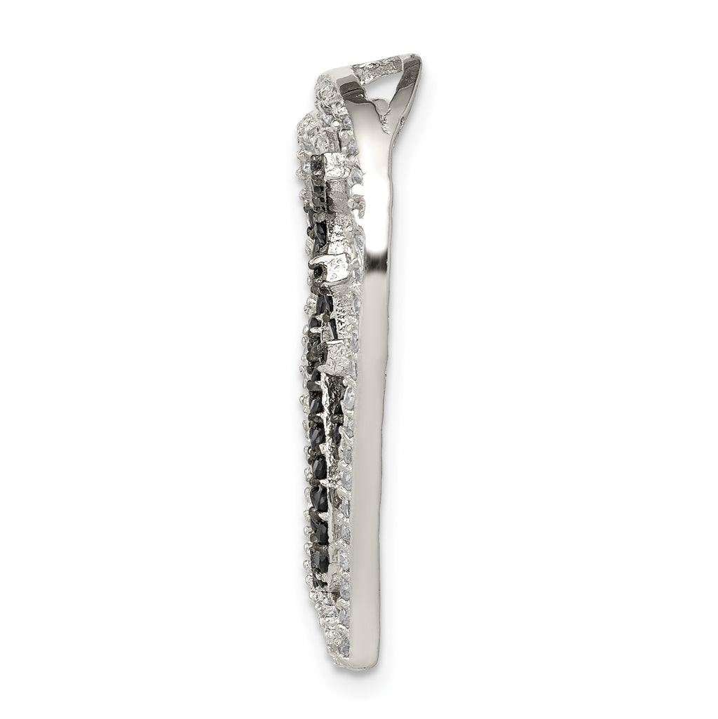 Sterling Silver Polished Black & White CZ Love in Heart Chain Slide