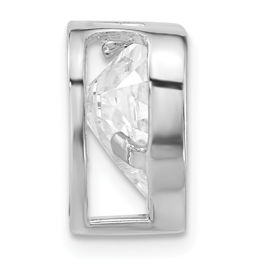 Sterling Silver Polished Large Heart Shaped CZ Chain Slide